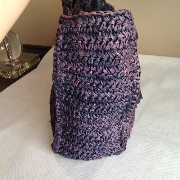 Loeffler Randall Blue Purple Ombre Straw Travel Tote Bag w/ Tassels - Picture 8 of 16